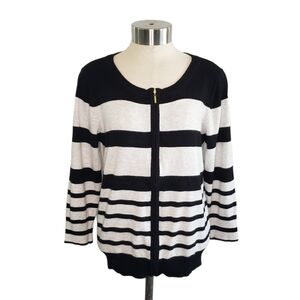 Lyn Gray & Black Striped Full Zip Cardigan Sweater- Size M